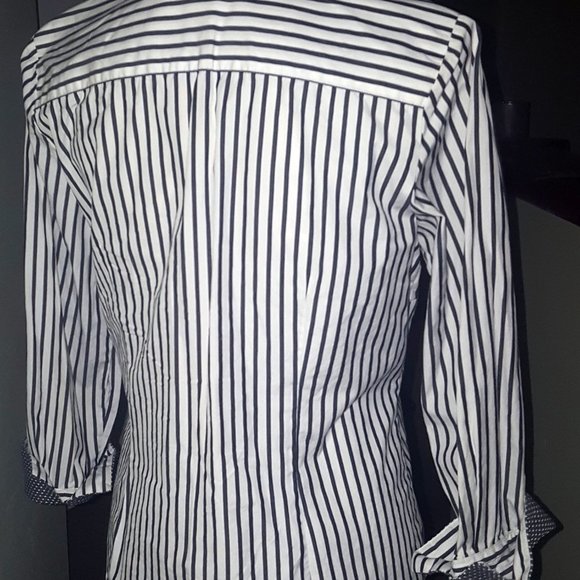 Charter Club Button Down Striped Polka Dot Cuffs Blouse Business Casual Sz 12 - Picture 5 of 11